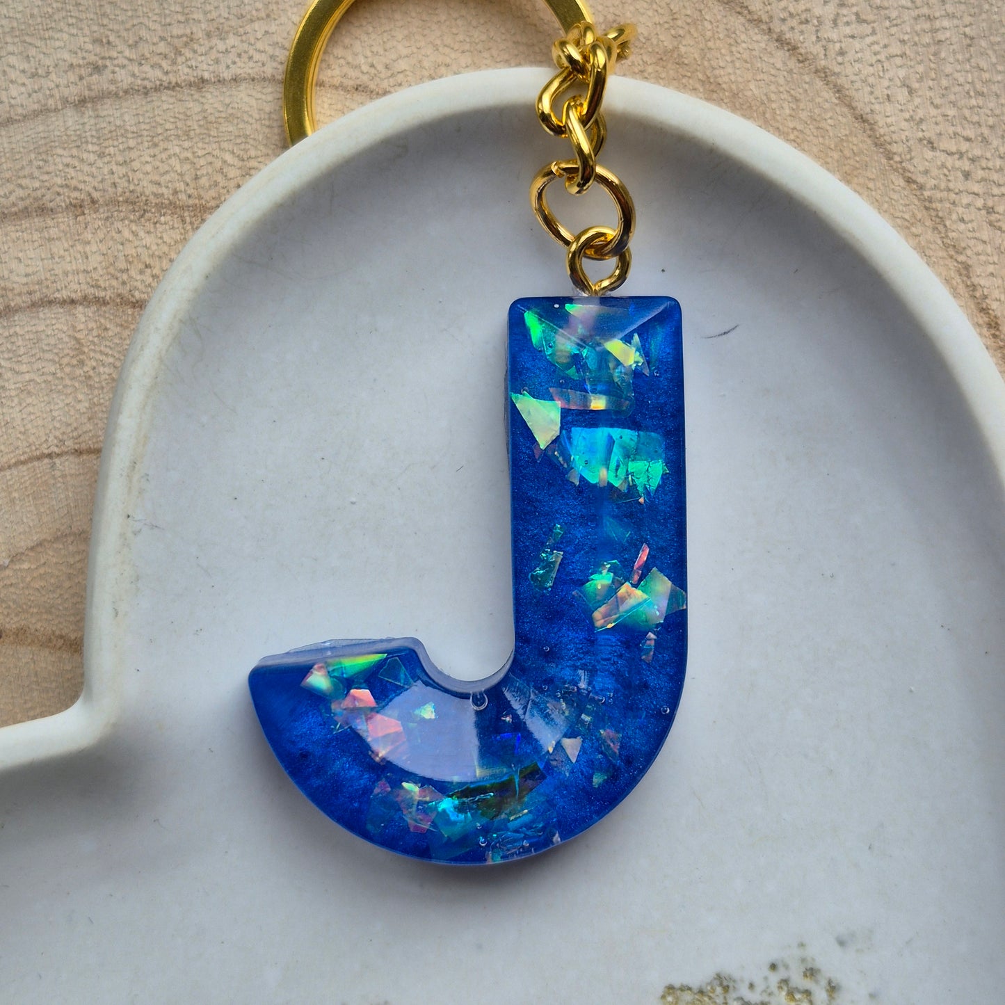 Resin Faceted Initial Keyring - Letter J