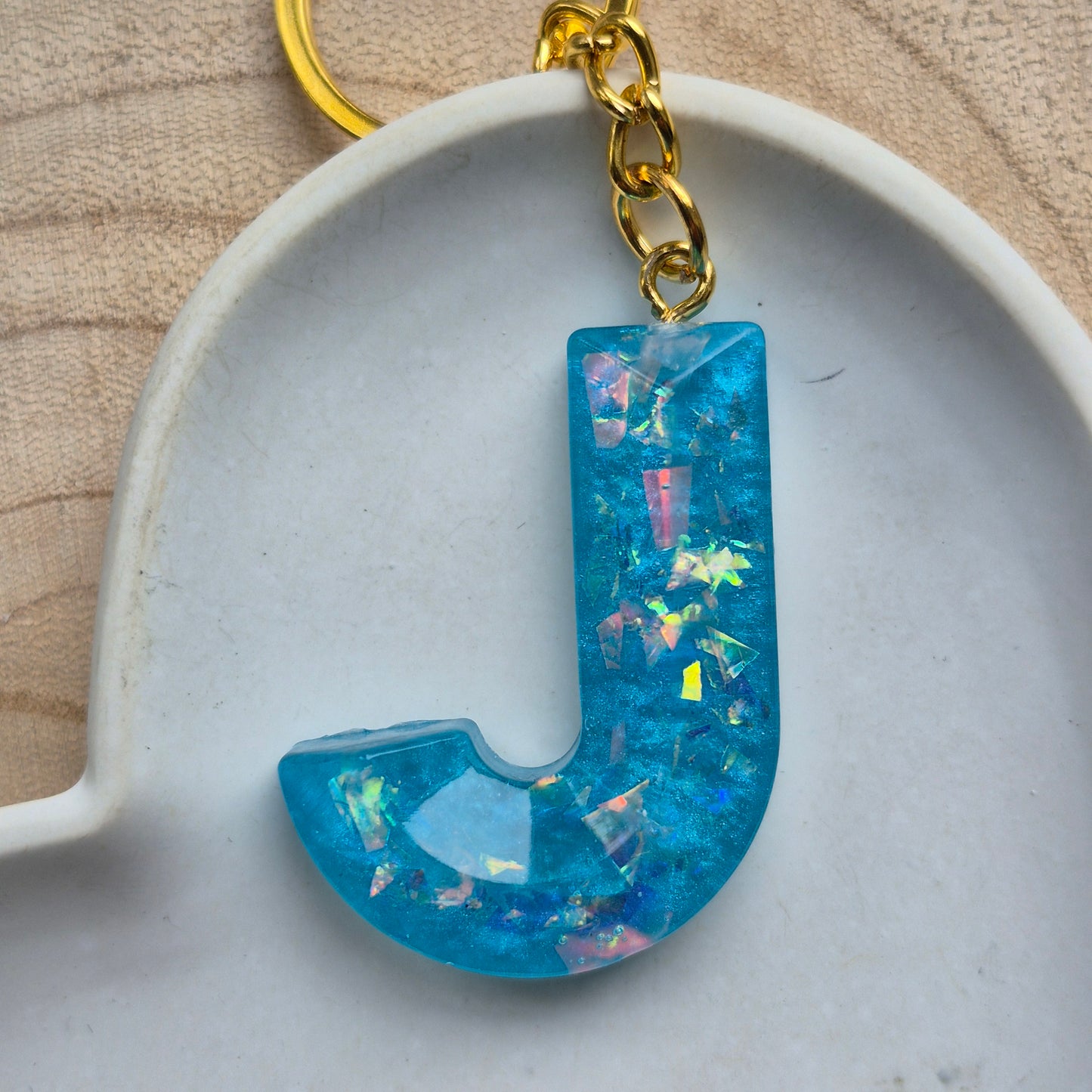 Resin Faceted Initial Keyring - Letter J