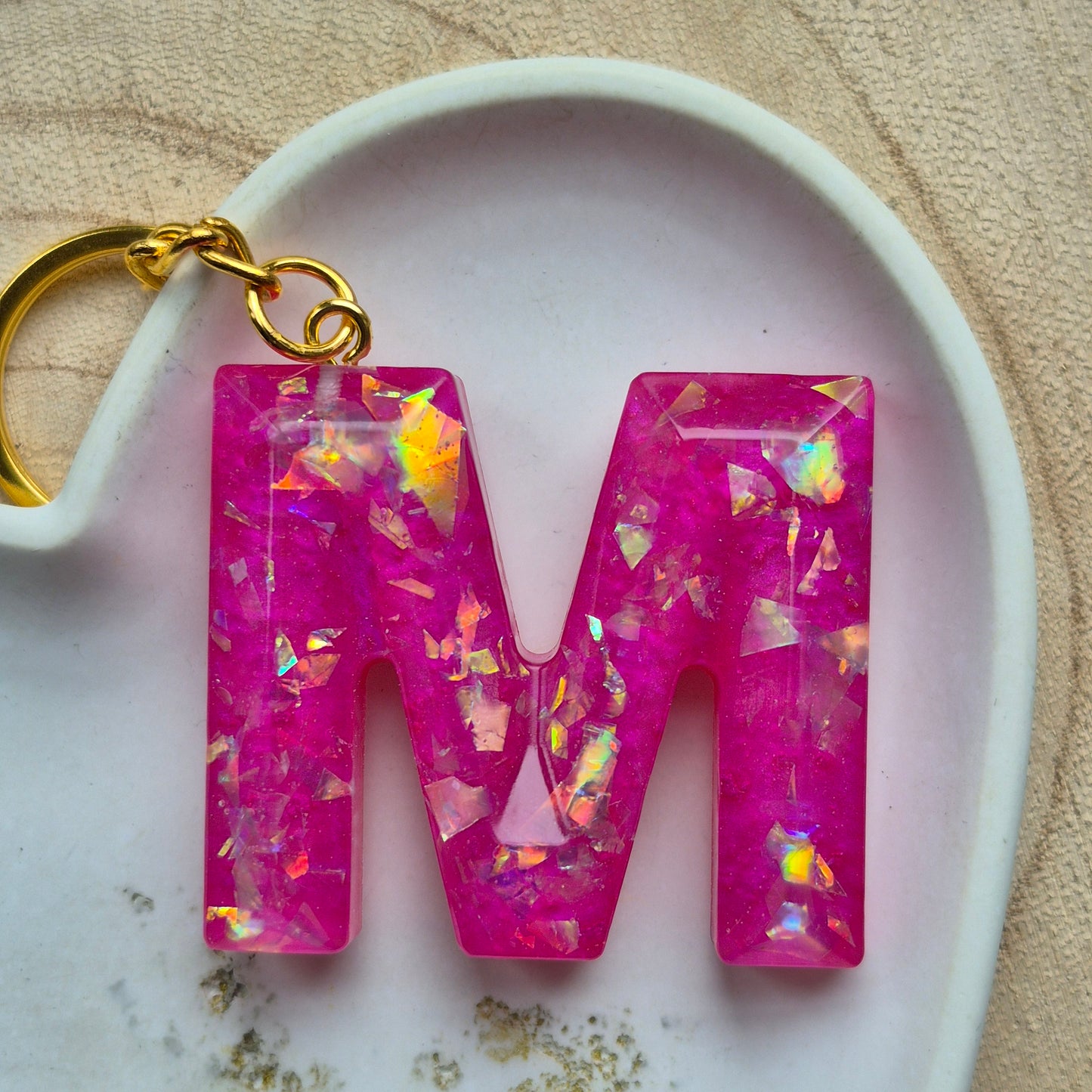 Resin Faceted Initial Keyring - Letter M