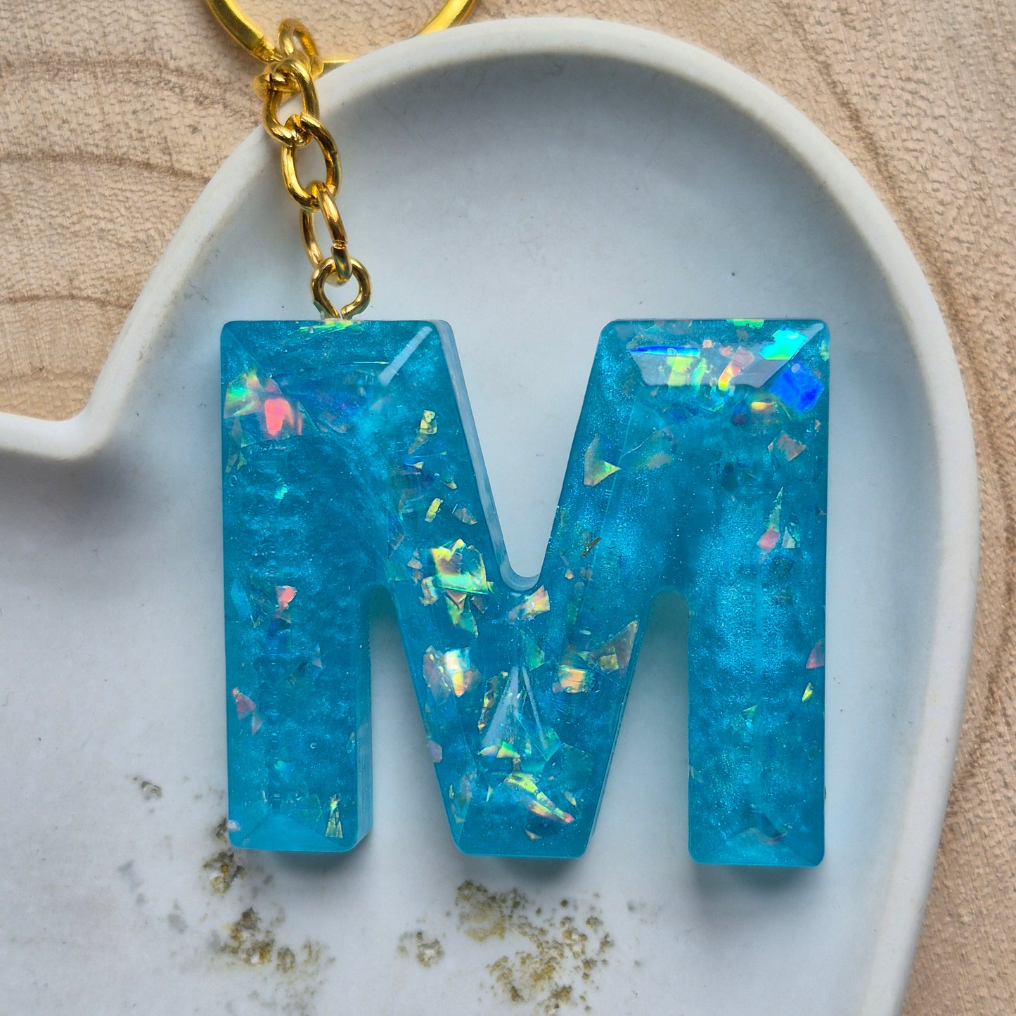 Resin Faceted Initial Keyring - Letter M