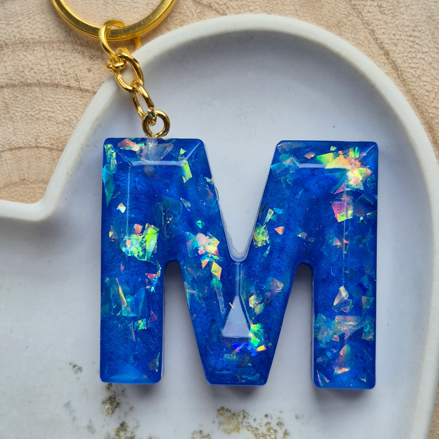Resin Faceted Initial Keyring - Letter M