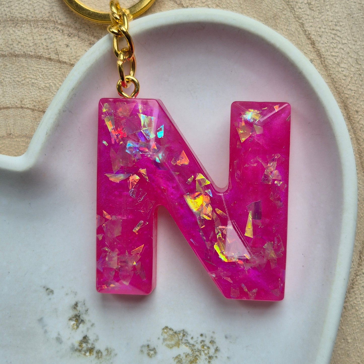 Resin Faceted Initial Keyring - Letter N