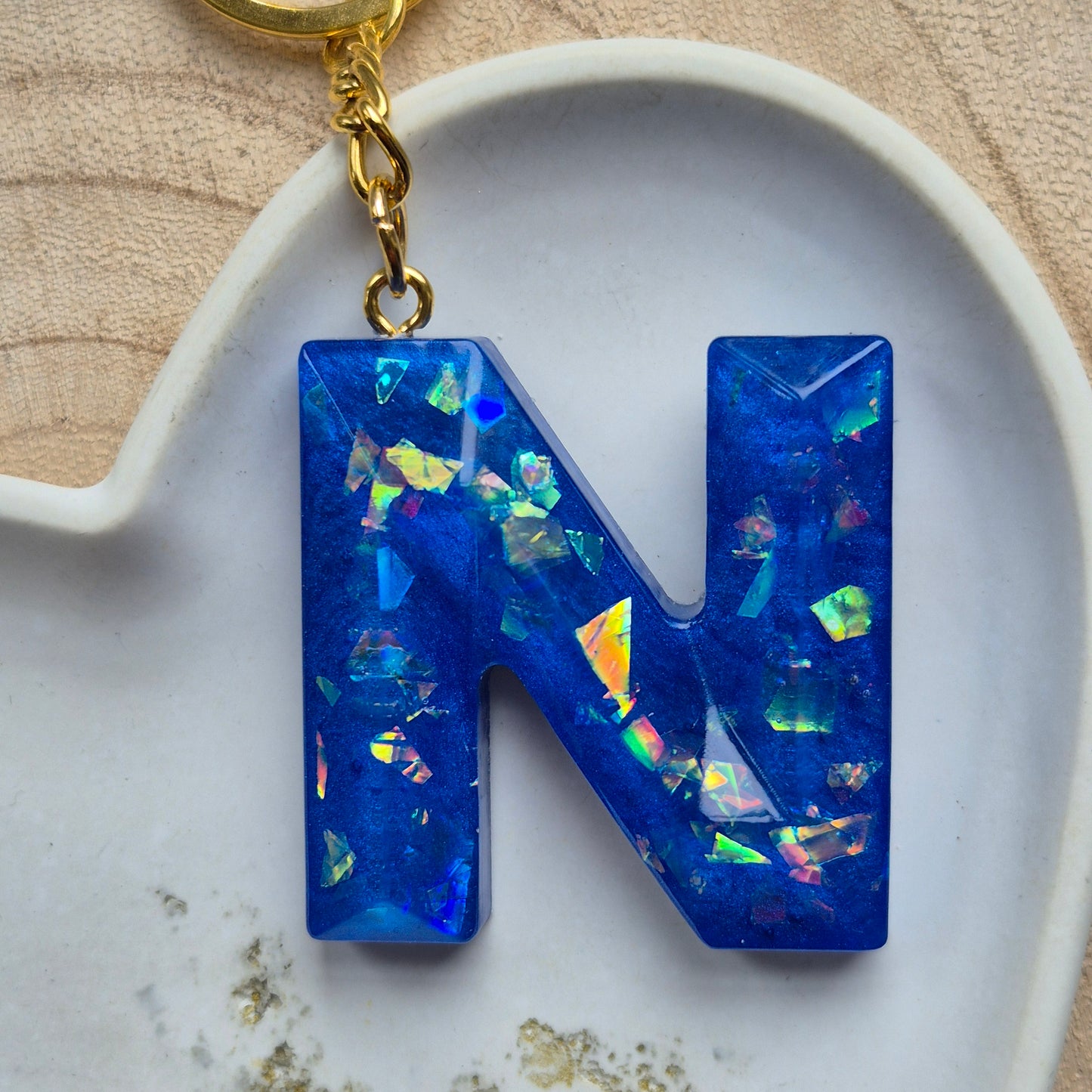 Resin Faceted Initial Keyring - Letter N