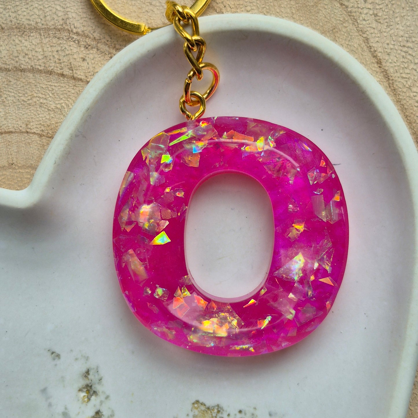 Resin Faceted Initial Keyring - Letter O