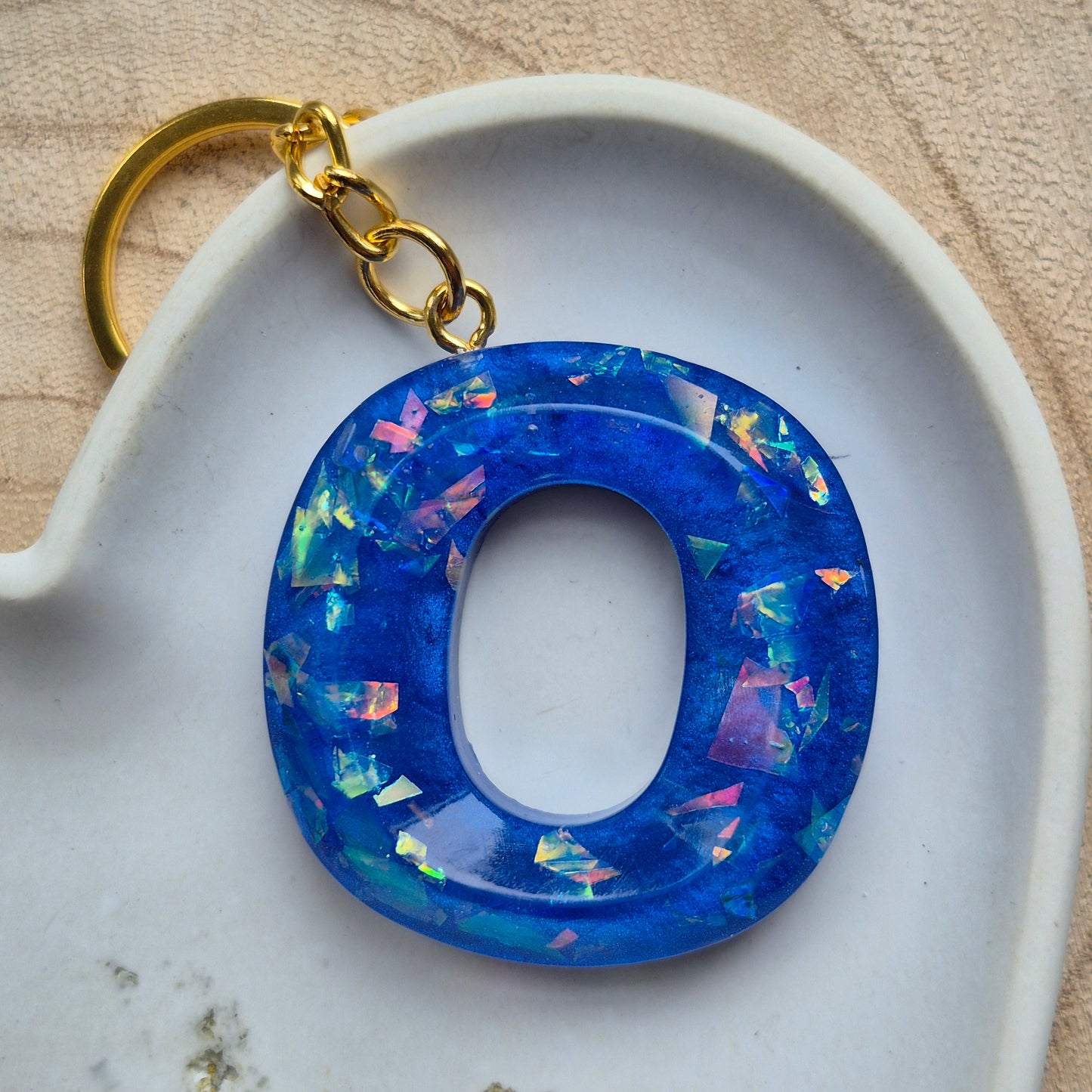 Resin Faceted Initial Keyring - Letter O