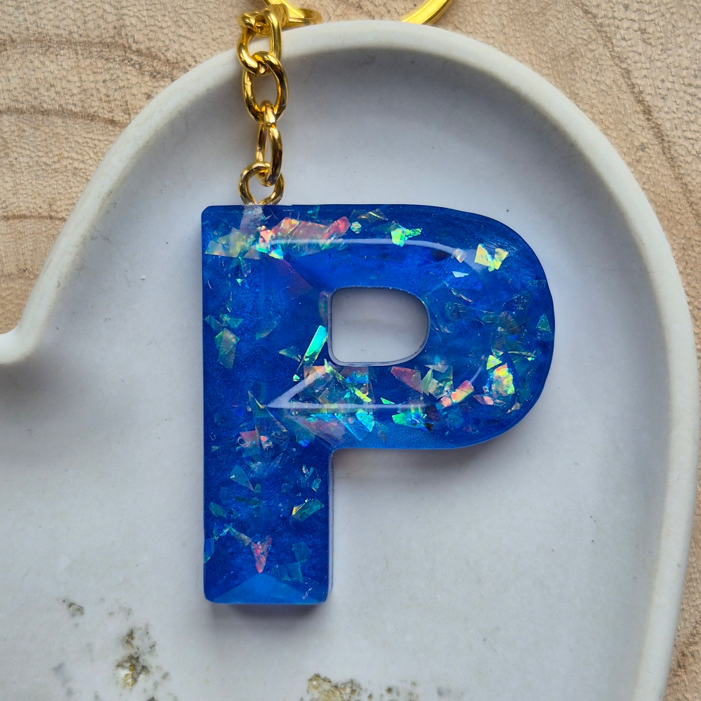 Resin Faceted Initial Keyring - Letter P