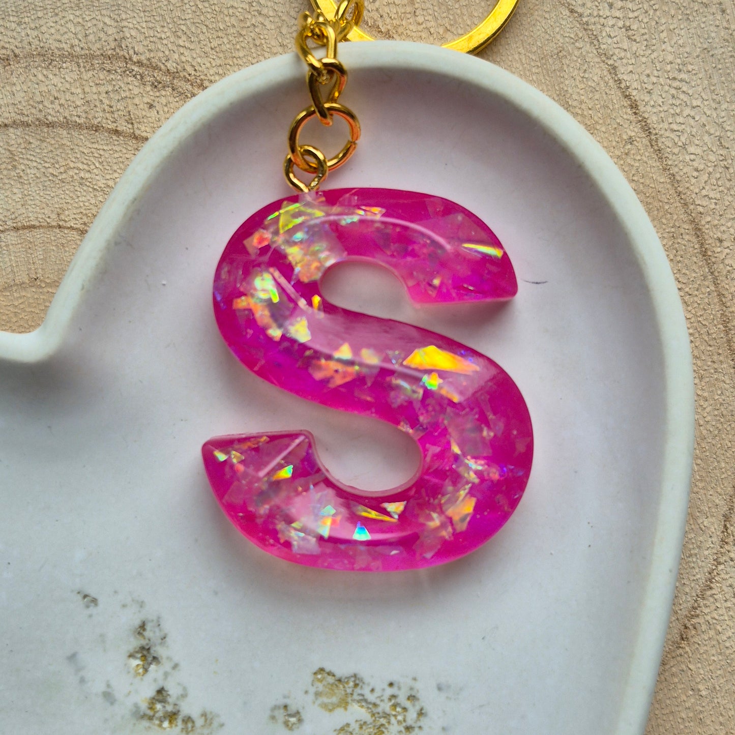 Resin Faceted Initial Keyring - Letter S