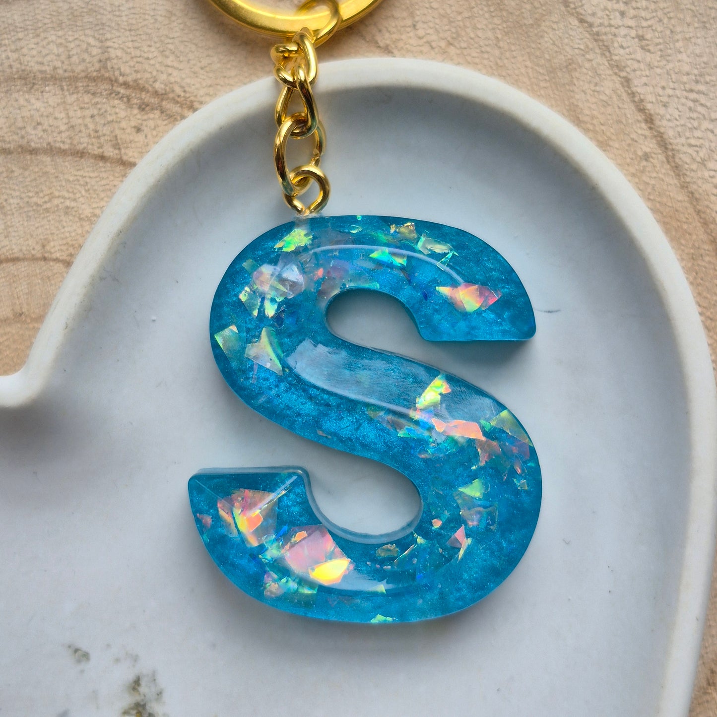 Resin Faceted Initial Keyring - Letter S