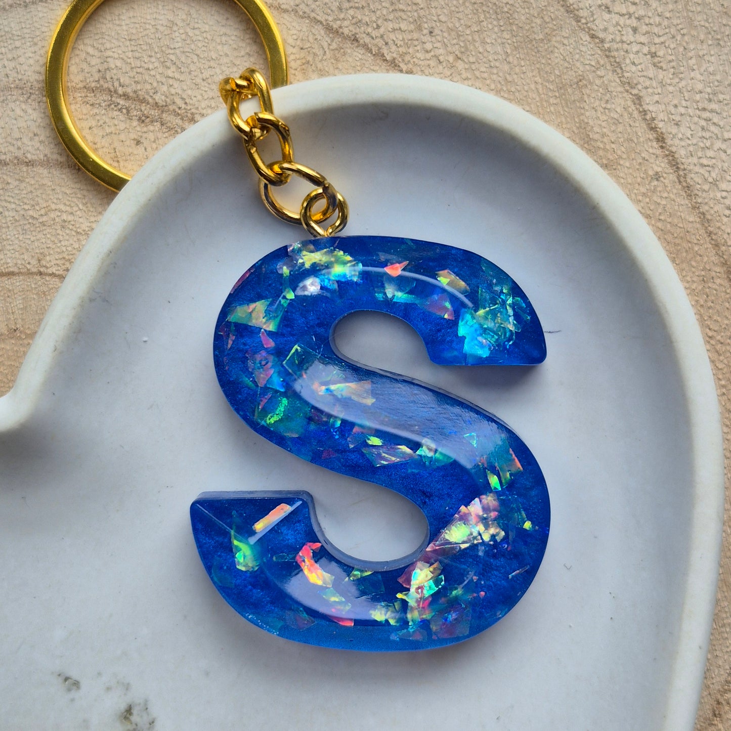 Resin Faceted Initial Keyring - Letter S