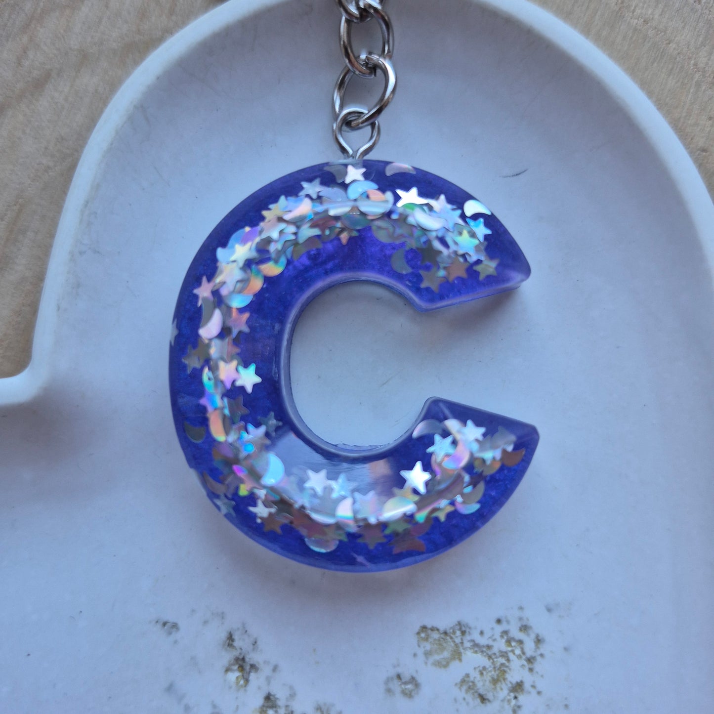 Resin Faceted Initial Keyring - Letter C