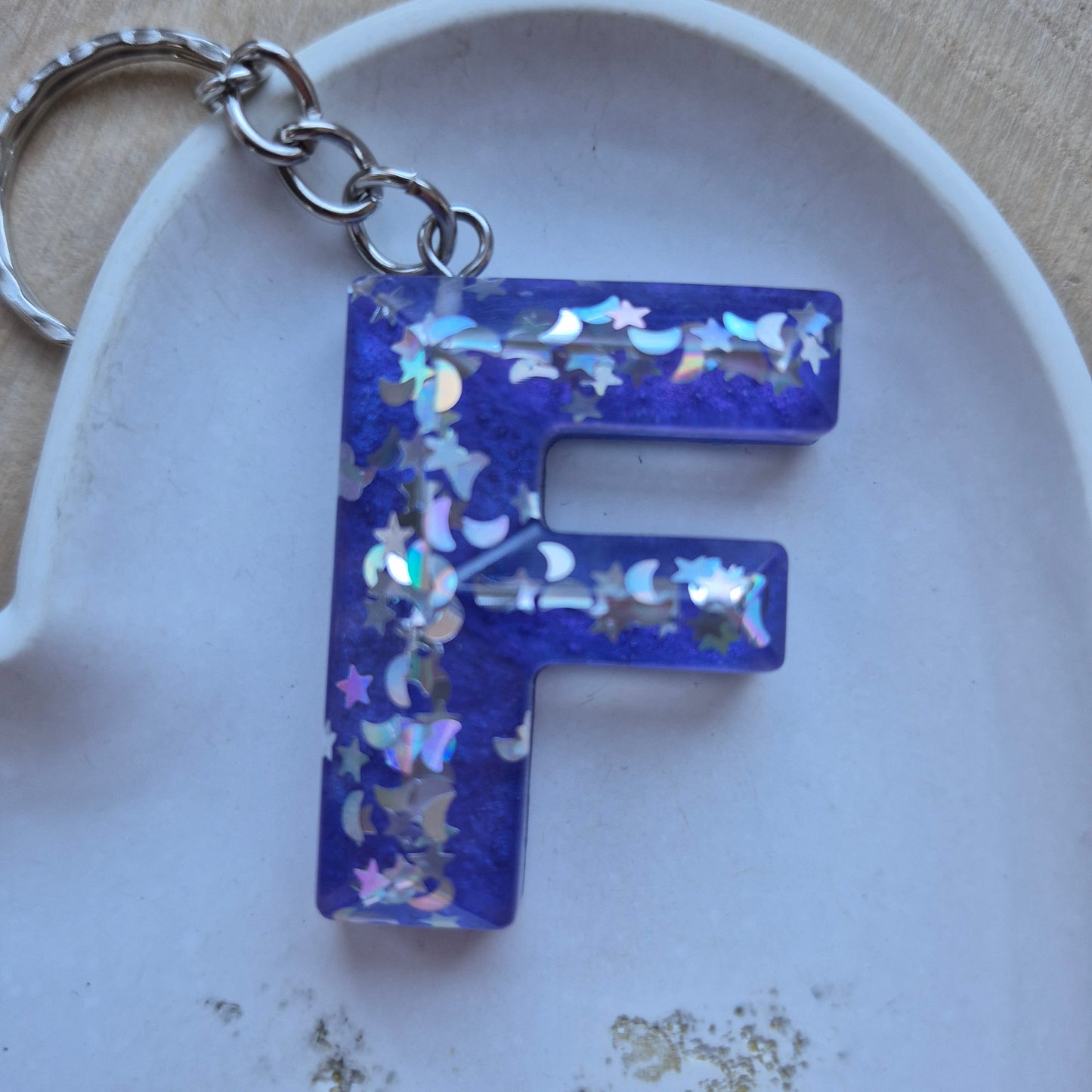 Resin Faceted Initial Keyring - Letter F