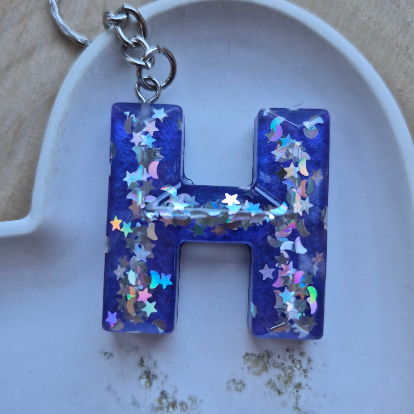 Resin Faceted Initial Keyring - Letter H