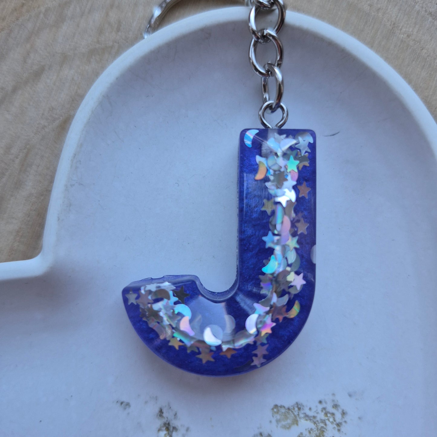 Resin Faceted Initial Keyring - Letter J