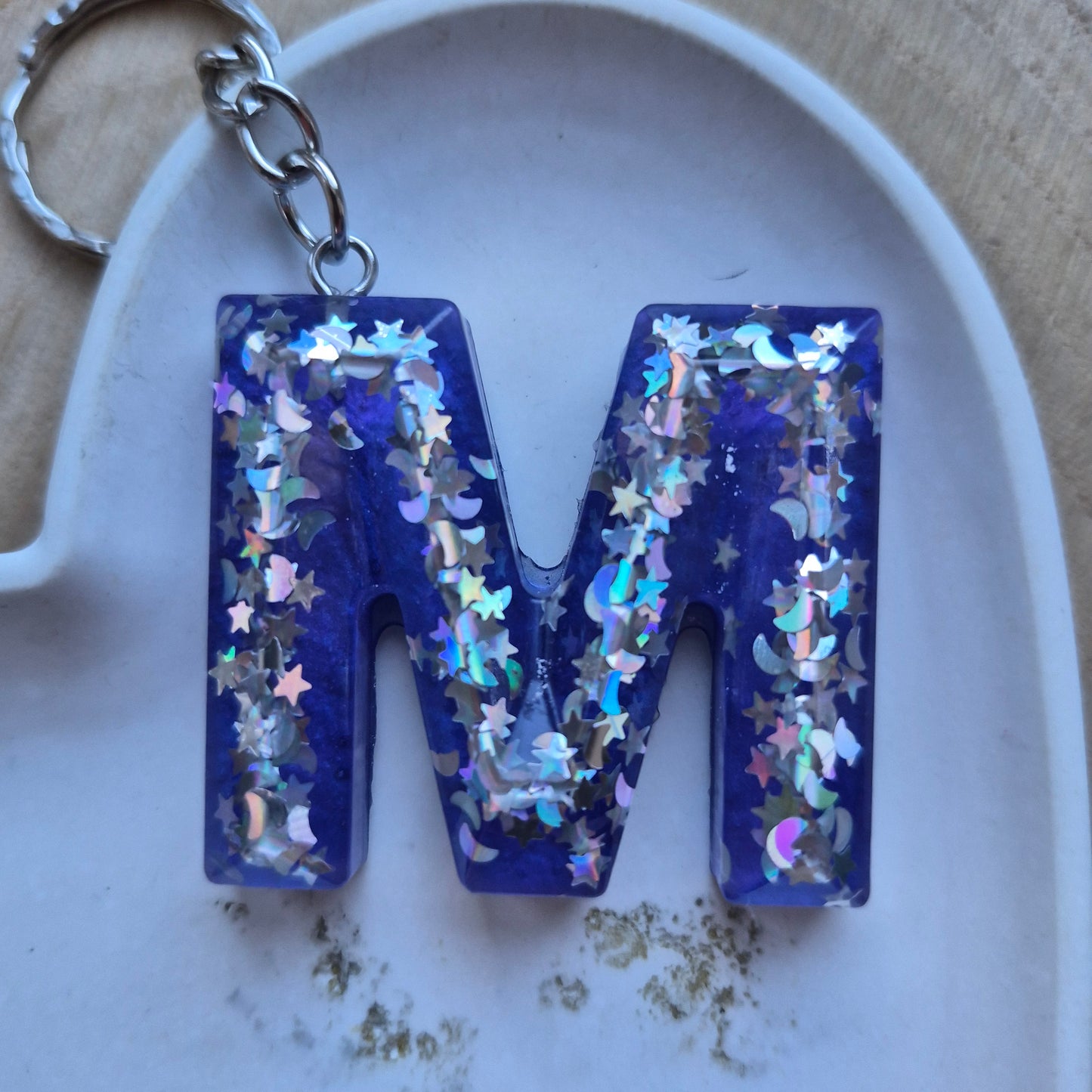 Resin Faceted Initial Keyring - Letter M