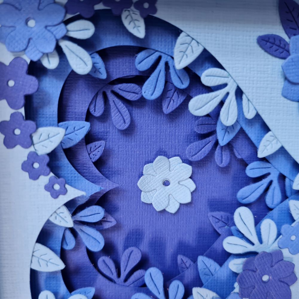 3D floral wall art - Blue heart and flowers design in a square white frame