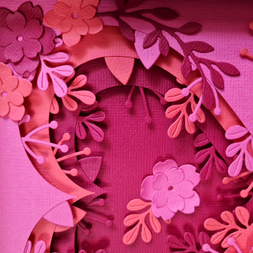 3D floral wall art - Coral heart and flowers design in a square white frame