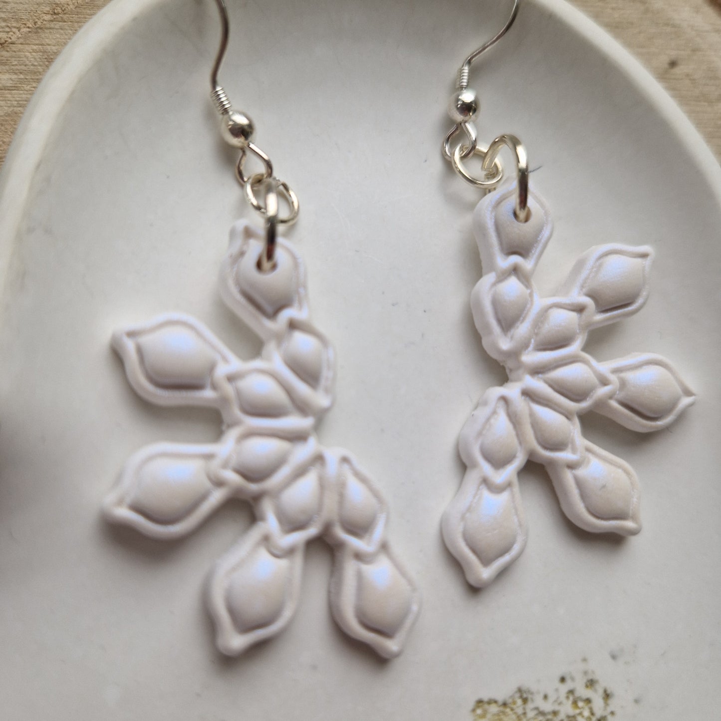 Clay Snowflake Earrings - Diamond in Pearl Blue