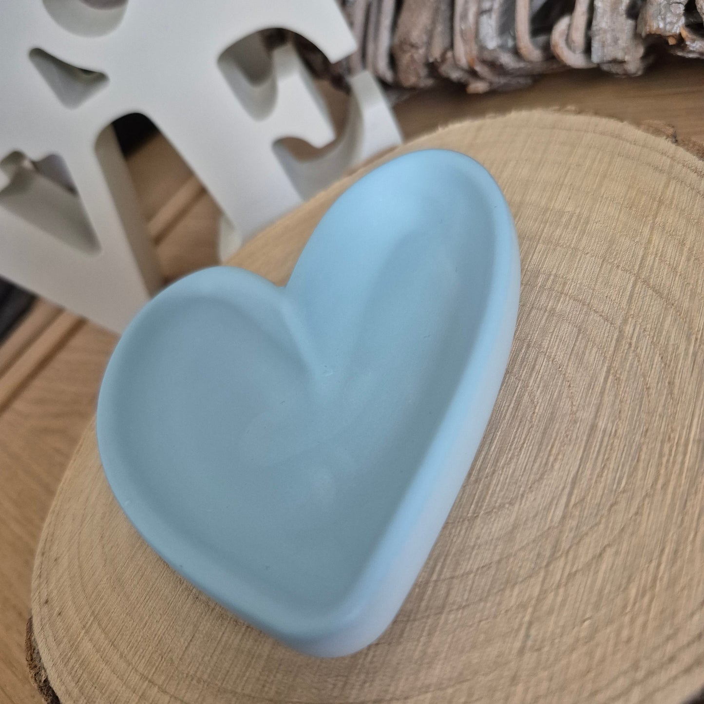 Eco Resin Modern Heart Trinket Dish - Duck Egg