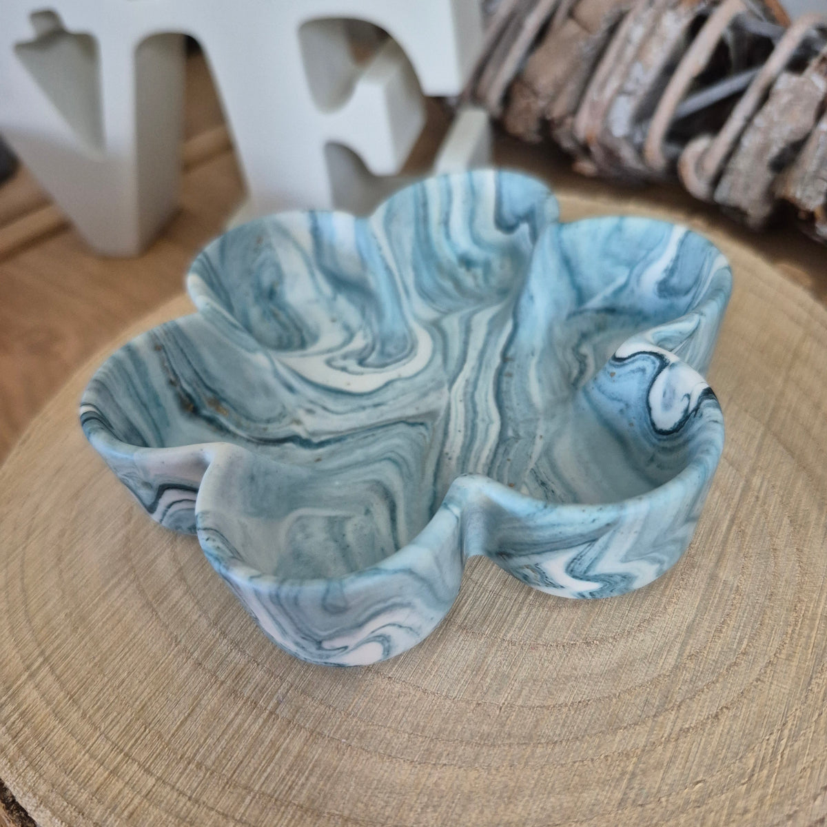 Eco Resin Small Bloom Trinket Bowl - Duck Egg and Gold