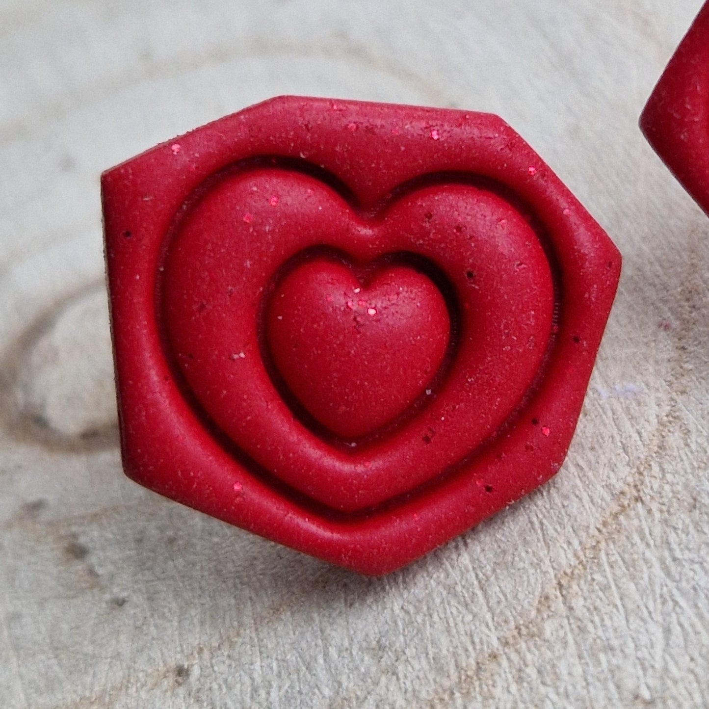 Clay Geo Heart Stud Earrings - Red Glitter