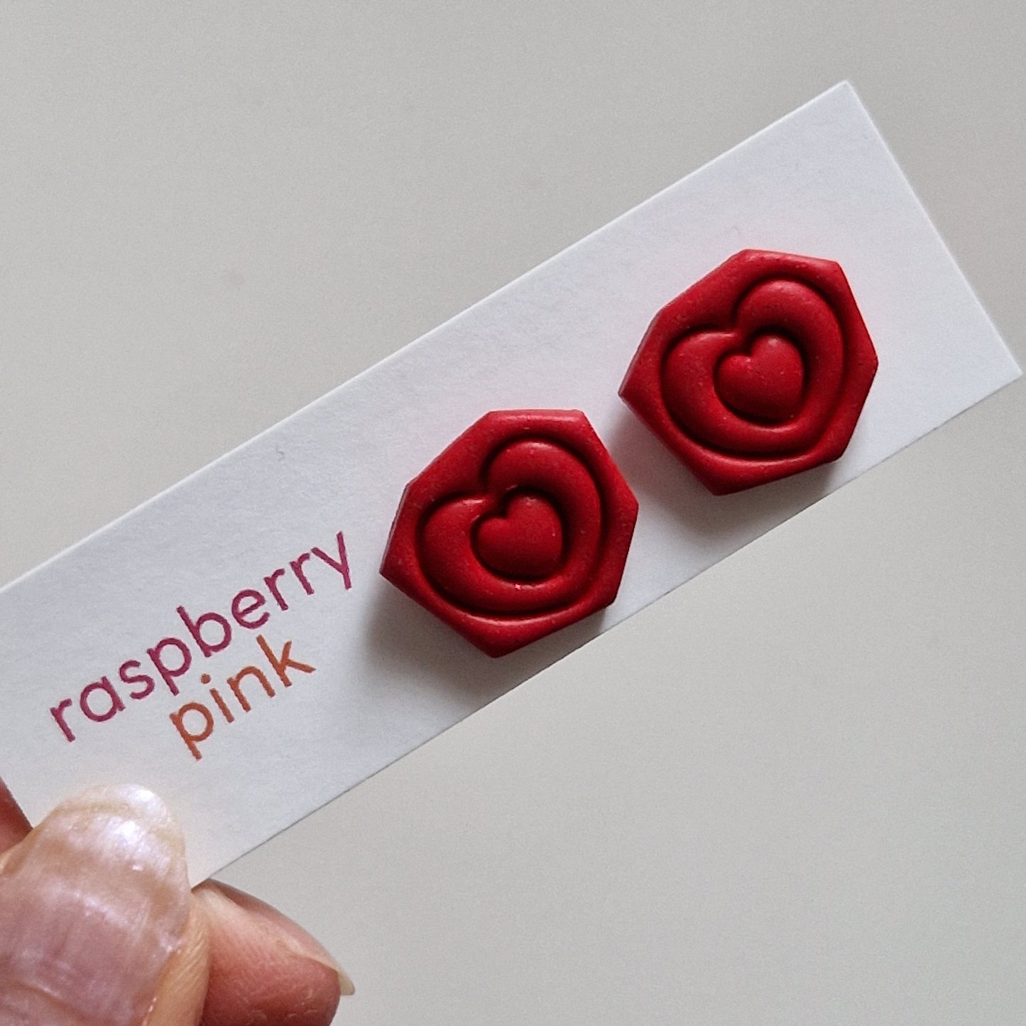 Clay Geo Heart Stud Earrings - Red Glitter