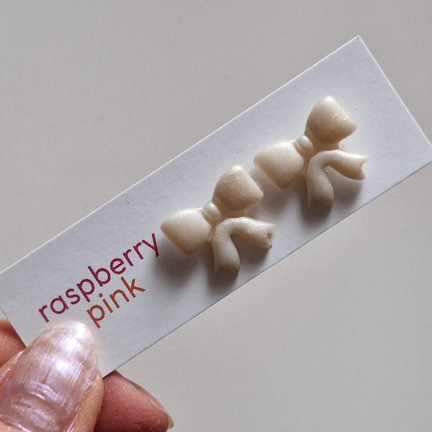 Clay Mini Bow Stud Earrings - Ivory Shimmer