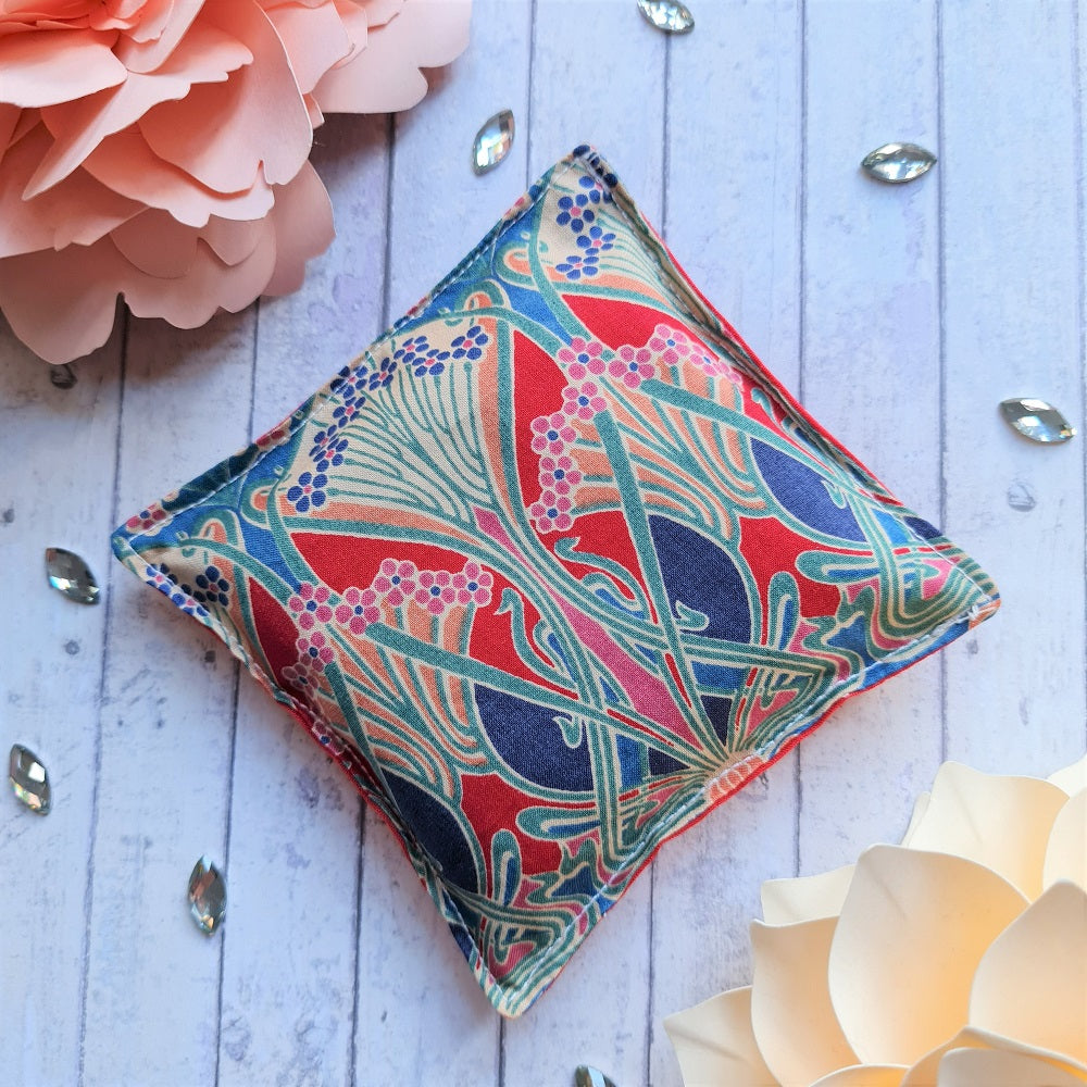 Vintage Liberty print lavender sachet/bag - red and blue art deco print