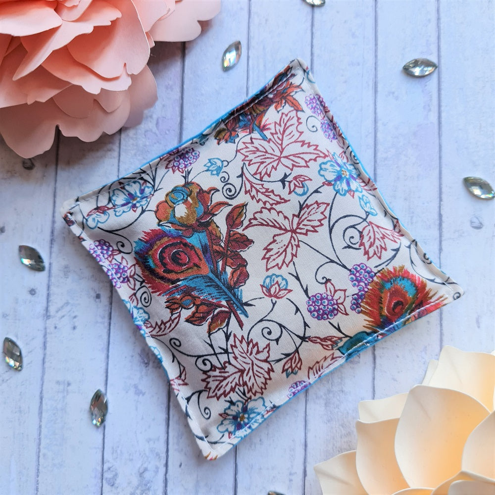 Vintage Liberty print lavender sachet/bag - bronze peacock feather print