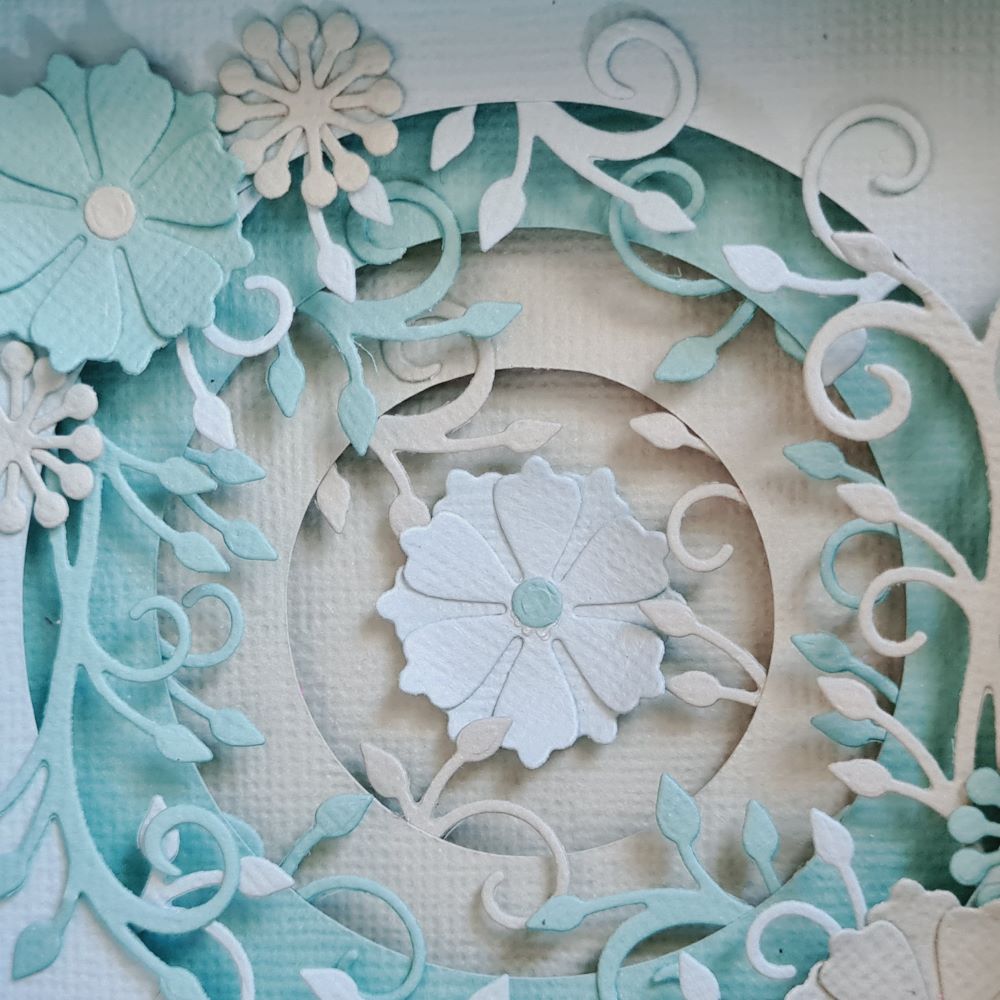 3D floral wall art - Mint circle and flowers design in a square white frame