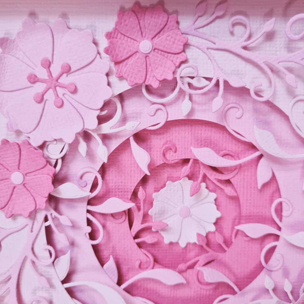 3D floral wall art - Pink circle and flowers design in a square white frame