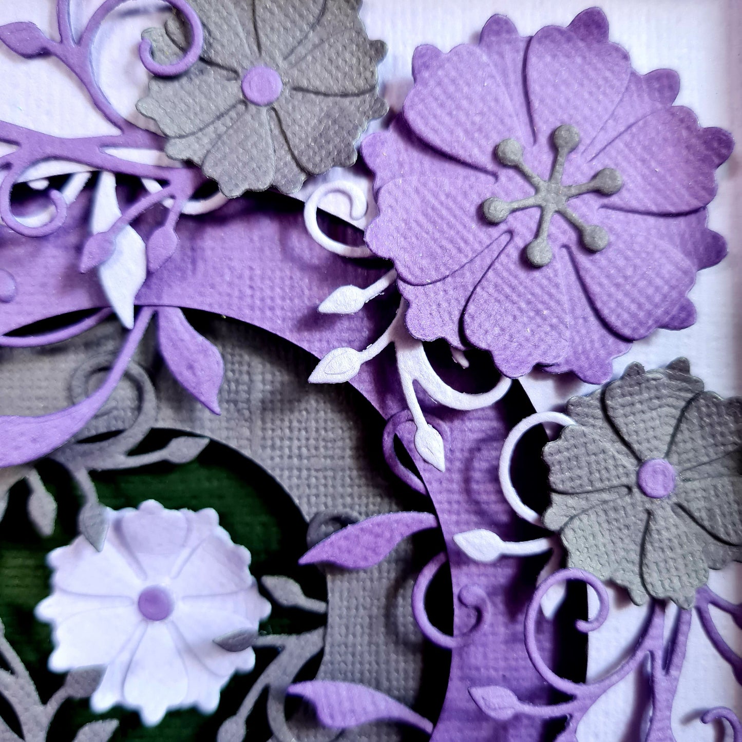 3D floral wall art - Purple circle and flowers design in a square white frame