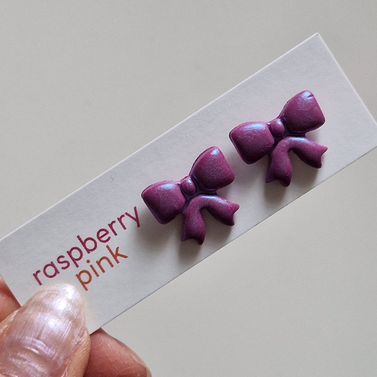 Clay Mini Bow Stud Earrings - Purple Pearl