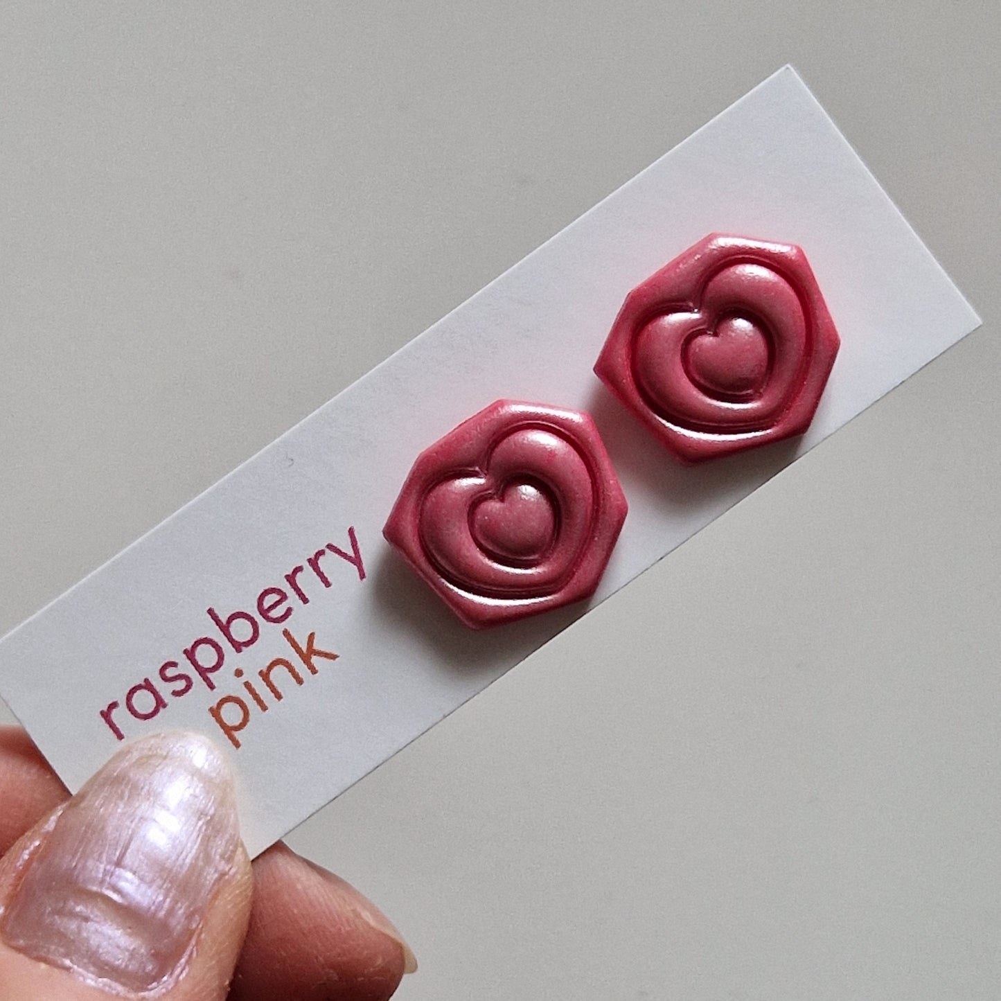 Clay Geo Heart Stud Earrings - Raspberry Pearl