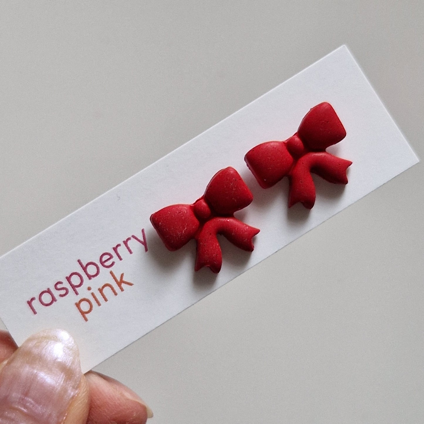 Clay Mini Bow Stud Earrings - Red Glitter