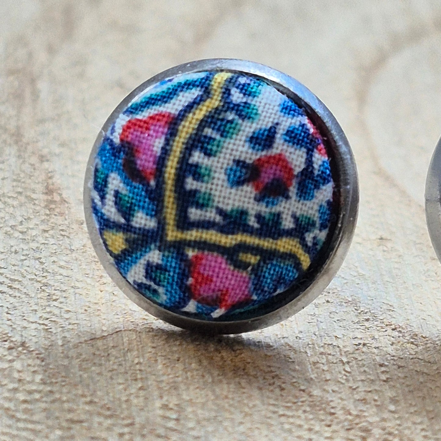 Vintage Liberty 10mm Stud Earrings - Blue Mini Paisley