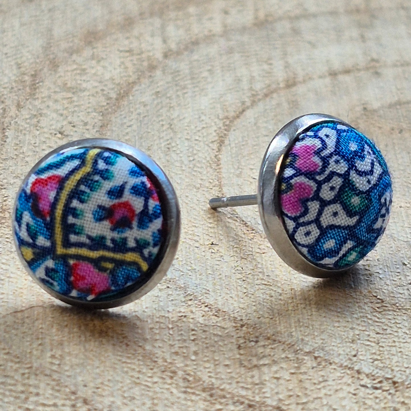 Vintage Liberty 10mm Stud Earrings - Blue Mini Paisley