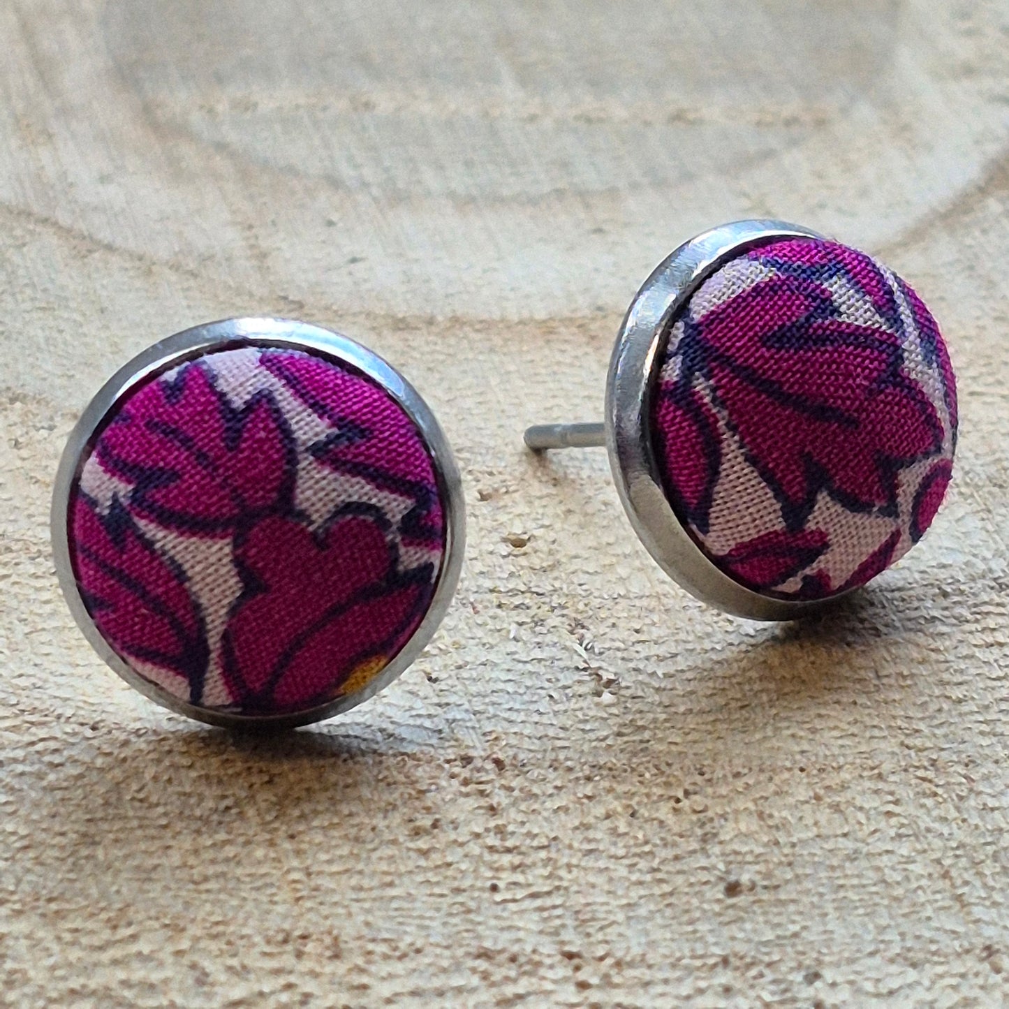Vintage Liberty 10mm Stud Earrings - Cerise Leafy