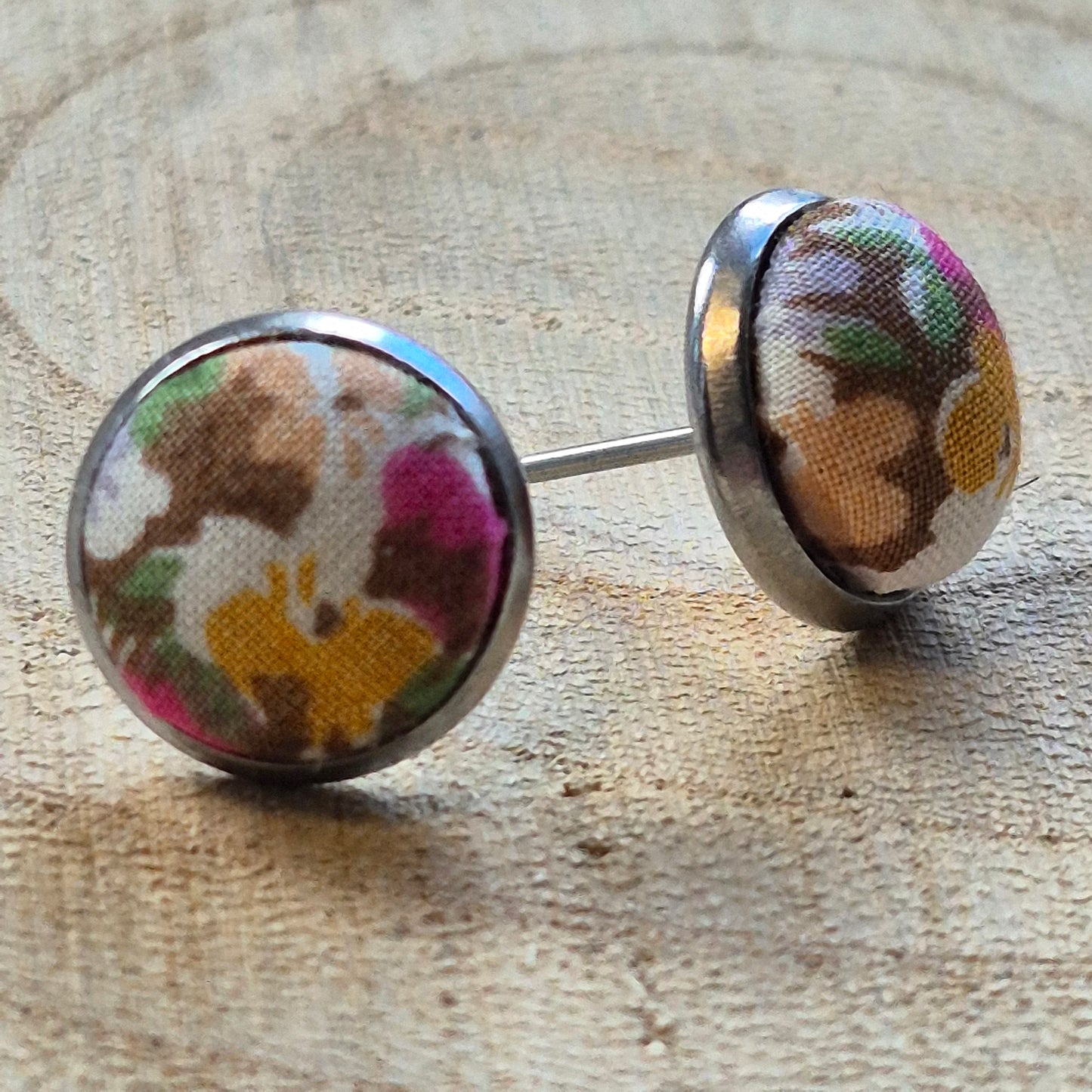 Vintage Liberty 10mm Stud Earrings - Yellow Pink Ditsy Floral