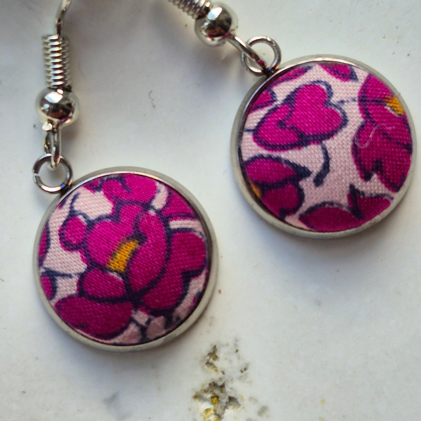 Vintage Liberty 12mm Dangle Earrings - Cerise Leafy