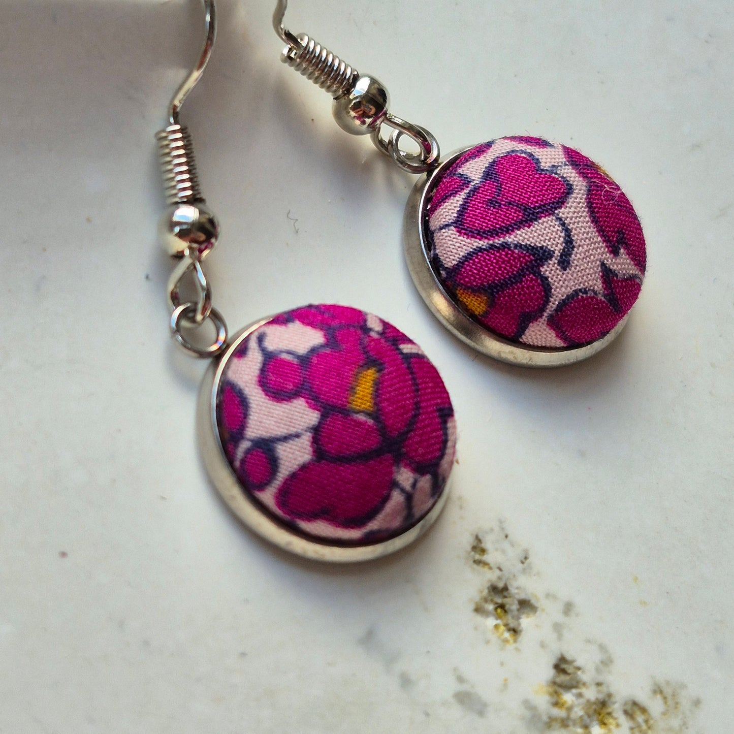 Vintage Liberty 12mm Dangle Earrings - Cerise Leafy