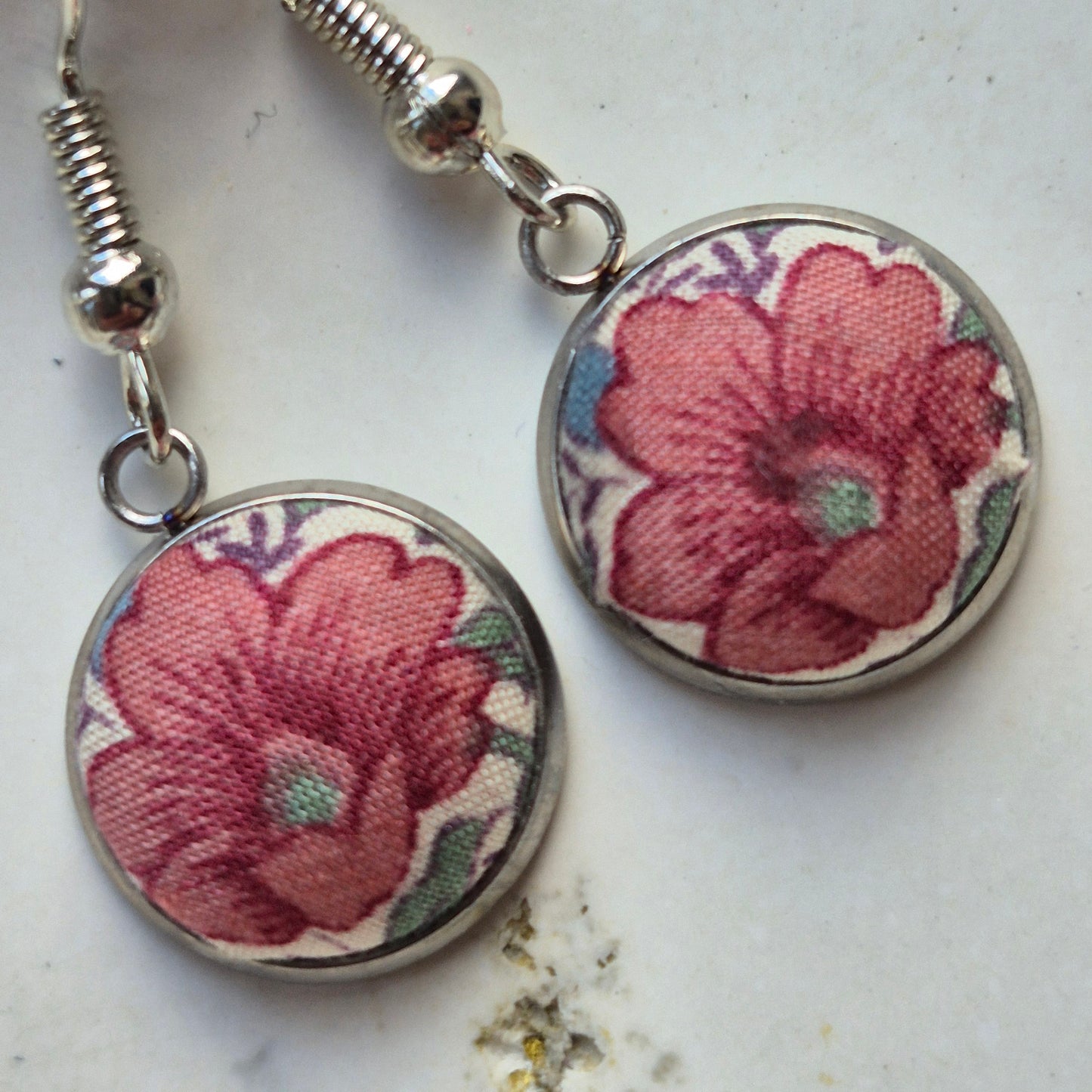 Vintage Liberty 12mm Dangle Earrings - Deep Peach Flower