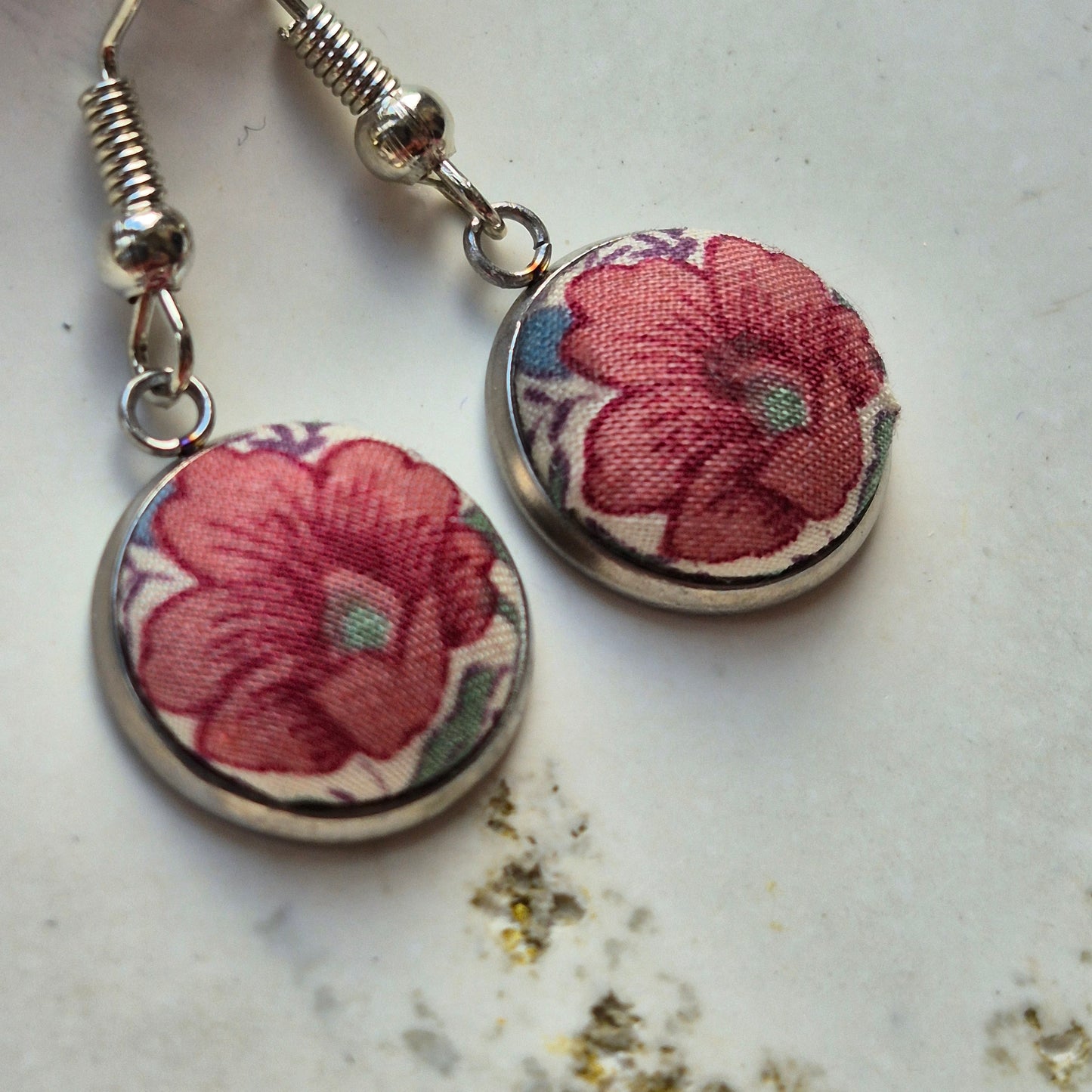 Vintage Liberty 12mm Dangle Earrings - Deep Peach Flower