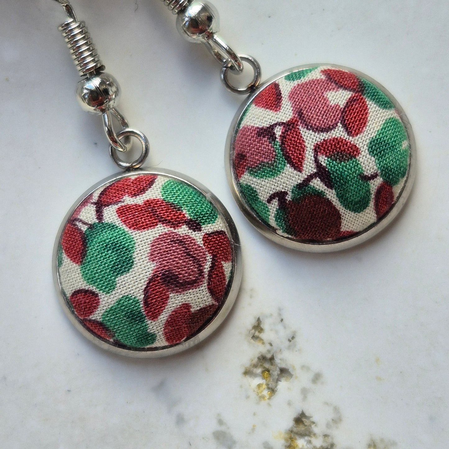 Vintage Liberty 12mm Dangle Earrings - Green Rust Leafy