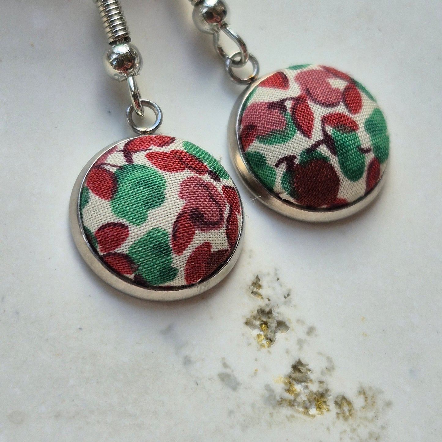 Vintage Liberty 12mm Dangle Earrings - Green Rust Leafy