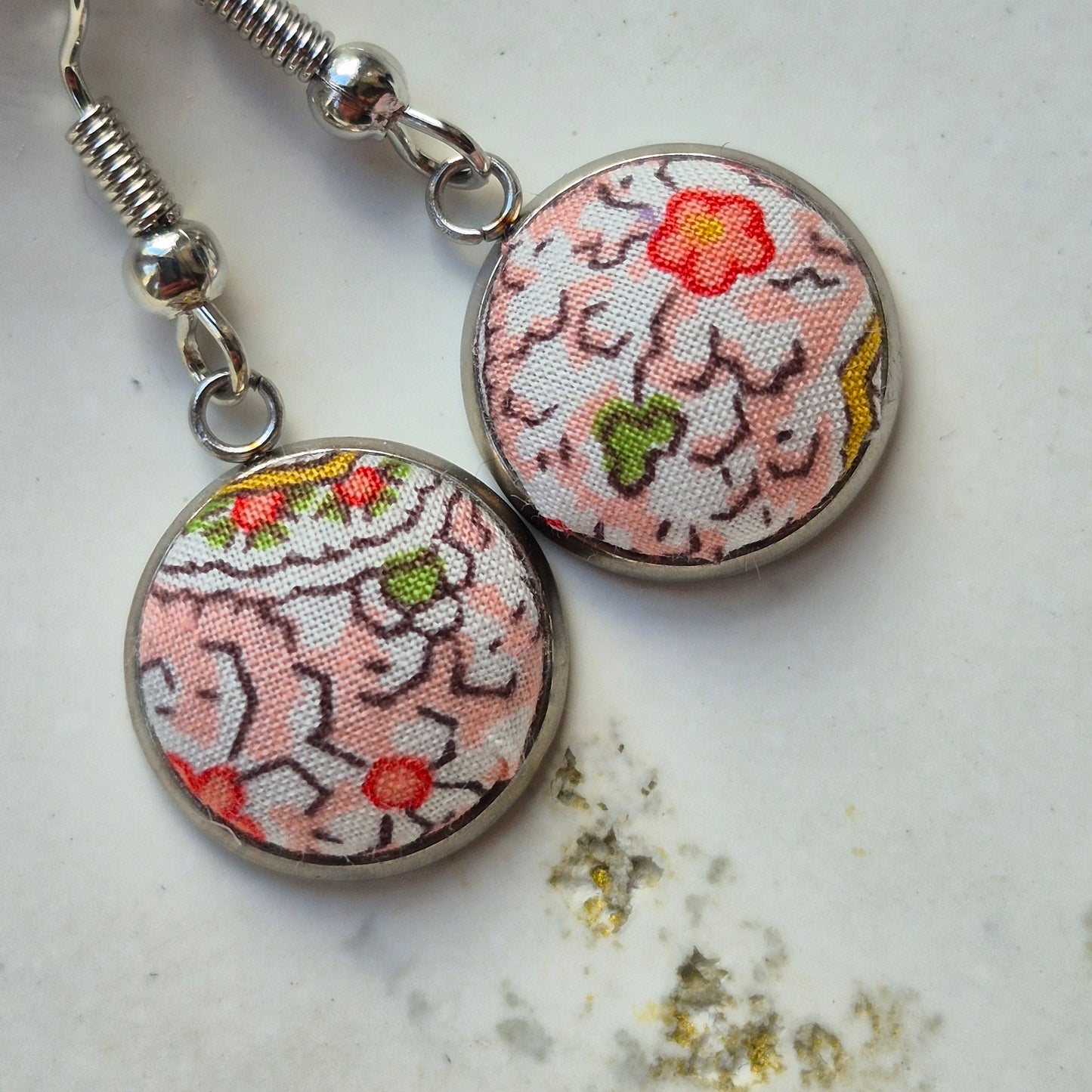 Vintage Liberty 12mm Dangle Earrings - Peach Mini Paisley