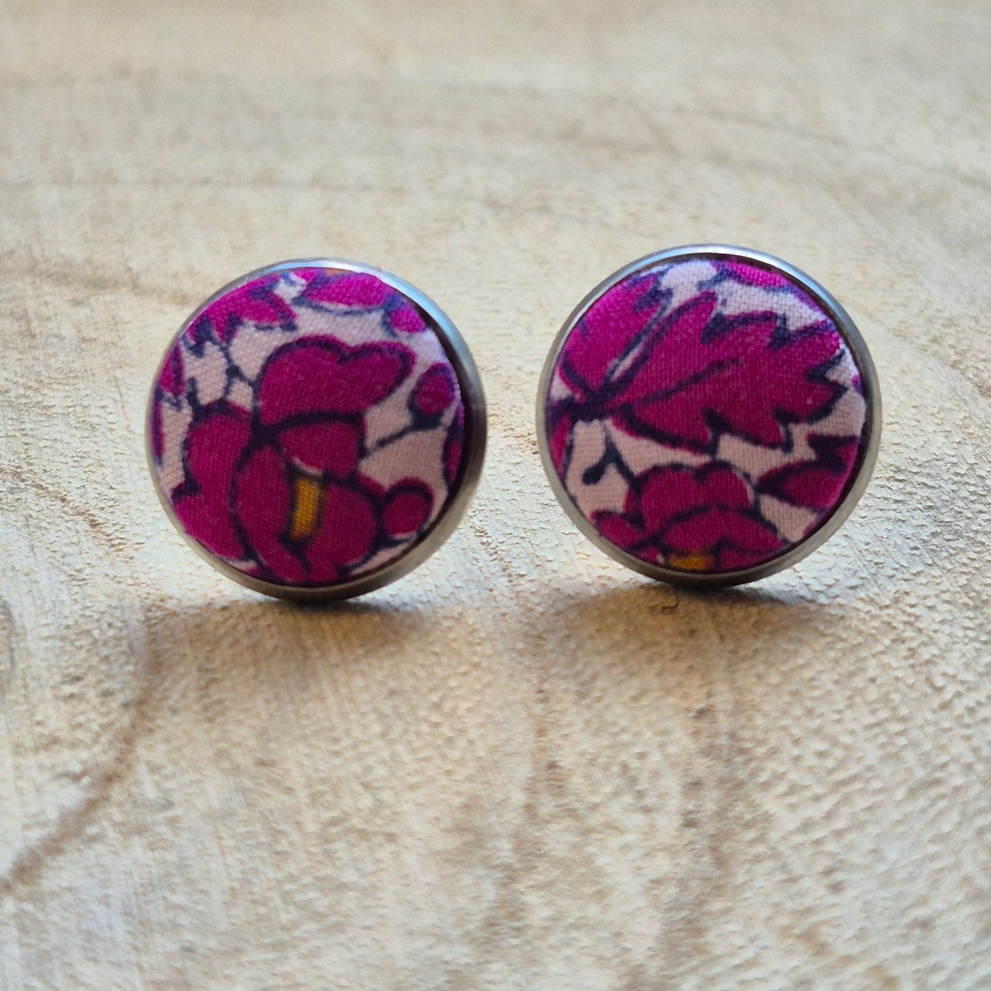 Vintage Liberty 12mm Stud Earrings - Cerise Leafy