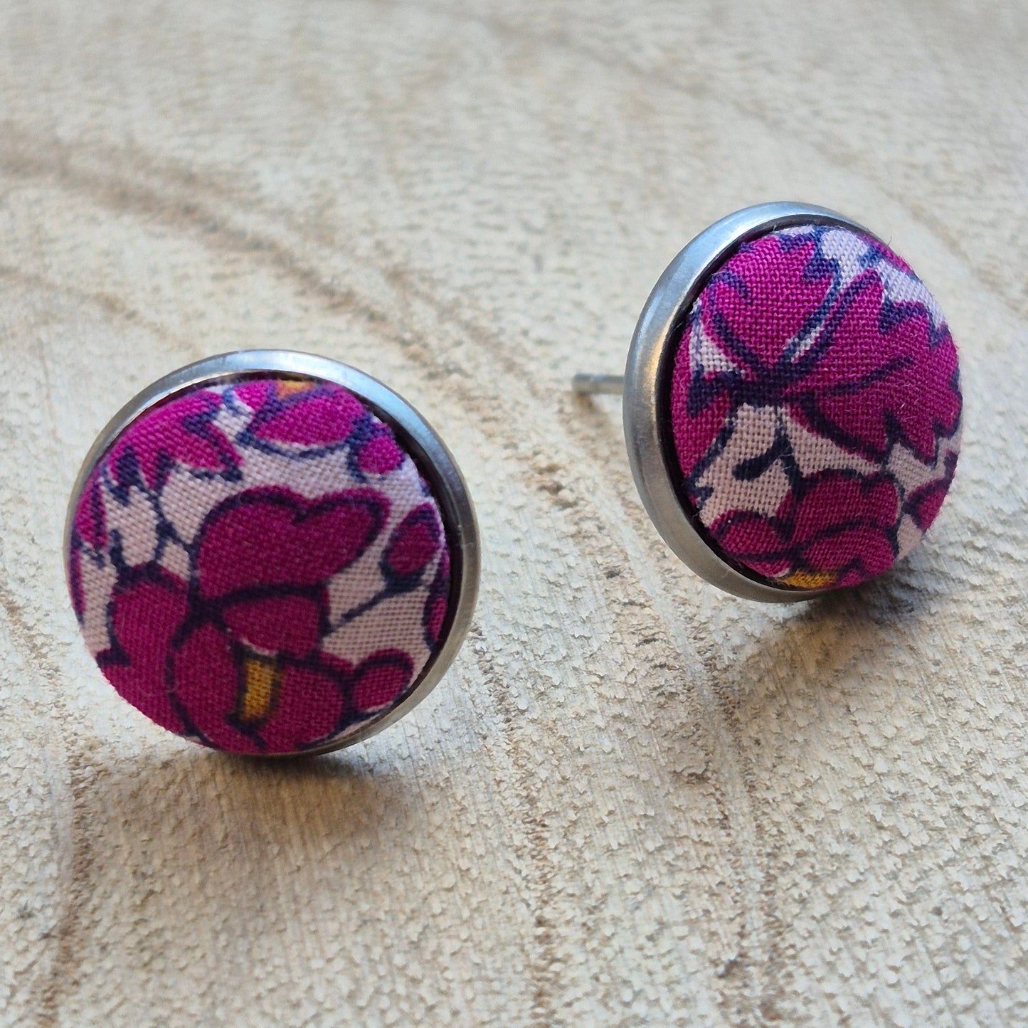 Vintage Liberty 12mm Stud Earrings - Cerise Leafy