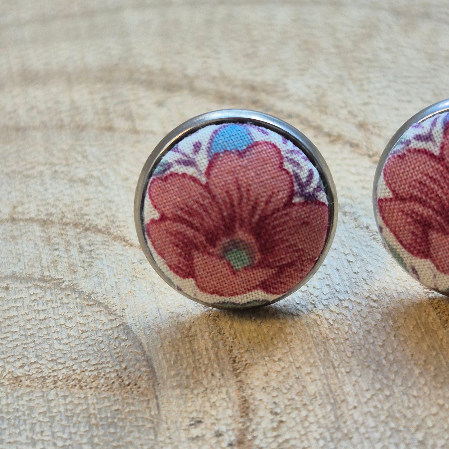 Vintage Liberty 12mm Stud Earrings - Deep Peach Flower