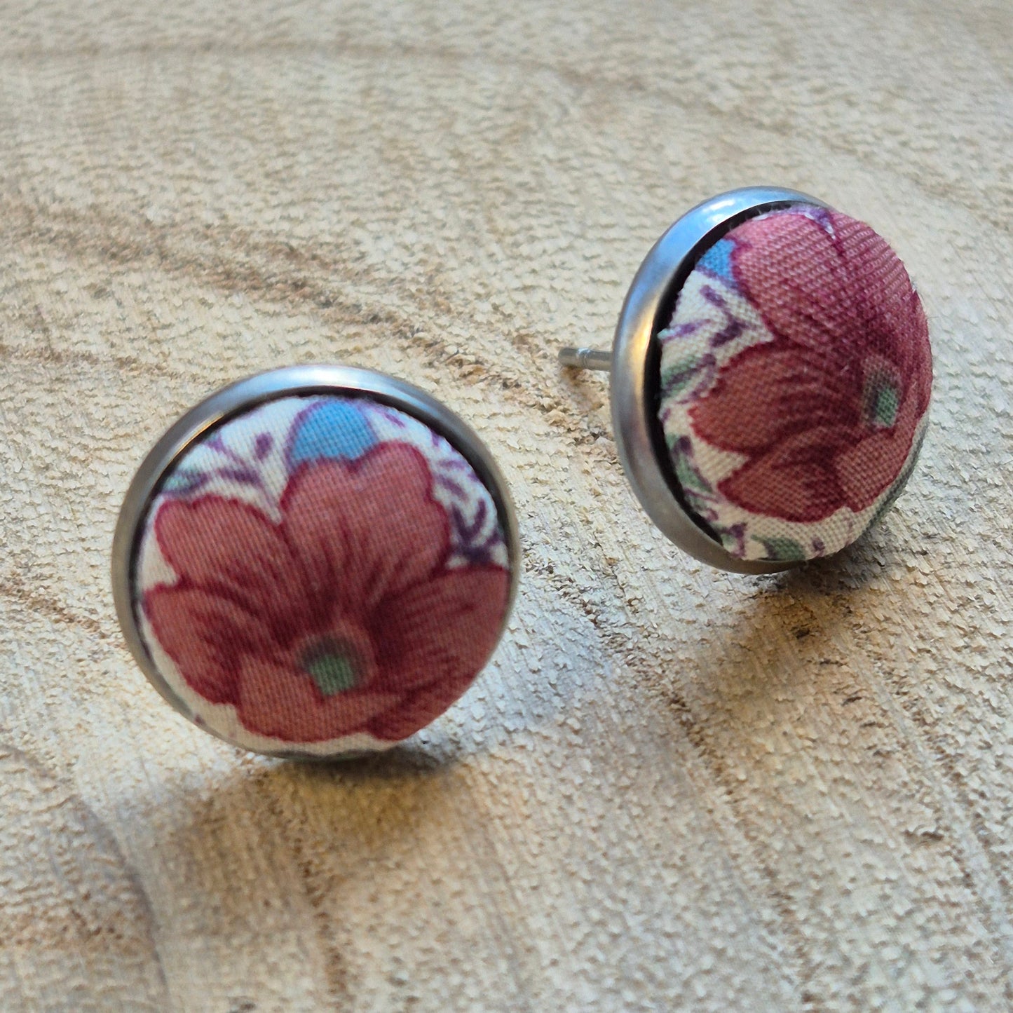 Vintage Liberty 12mm Stud Earrings - Deep Peach Flower