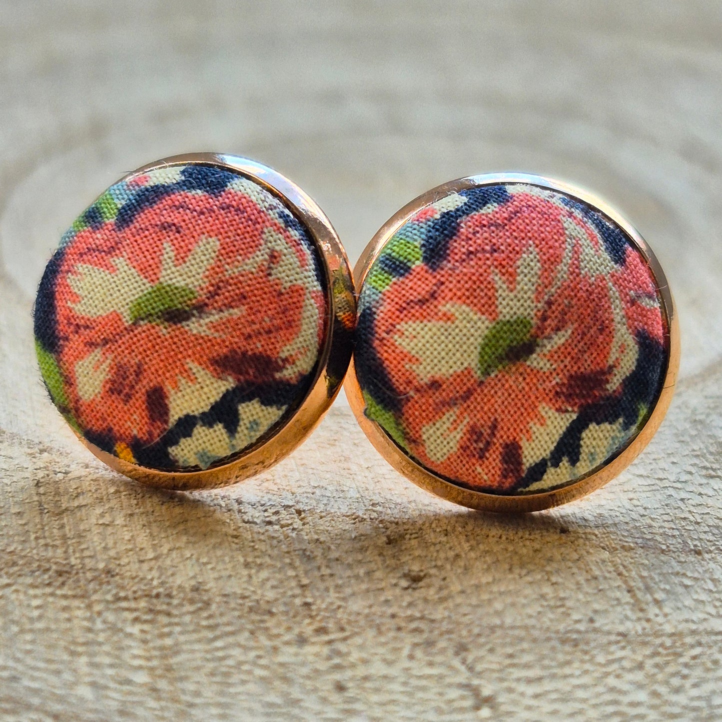 Vintage Liberty 12mm Stud Earrings - Orange Floral